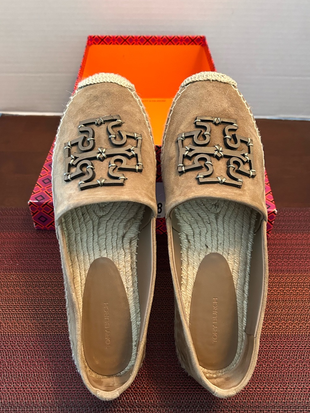 Tory Burch Beige Suede Logo Espadrille Slides